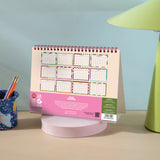 Back of flip desk calendar with sturdy base and spiral bound pages