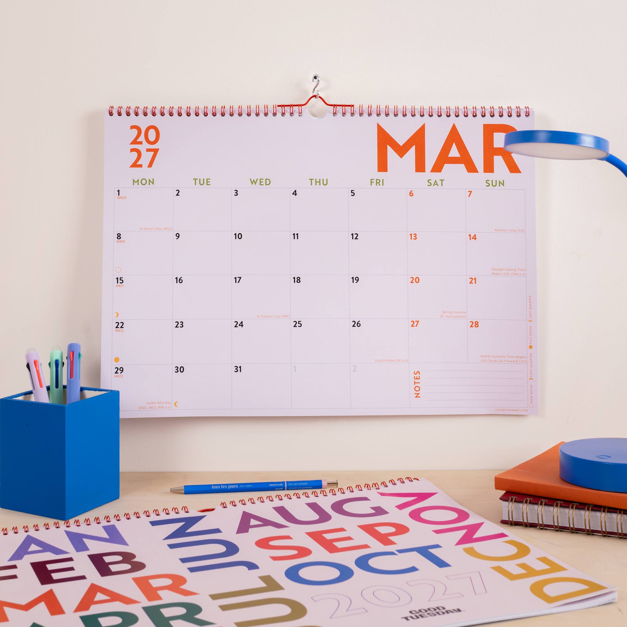 2027 Simply Bright A3 Landscape Calendar, mini notes section for goals
