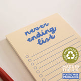 Yellow Never Ending To Do List Pad, 100% recycled paper with sturdy cardboard backing