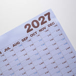 2027 Glacier Blue wall planner, week numbers and monthly grid layout