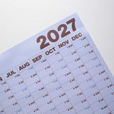 2027 Glacier Blue wall planner, week numbers and monthly grid layout