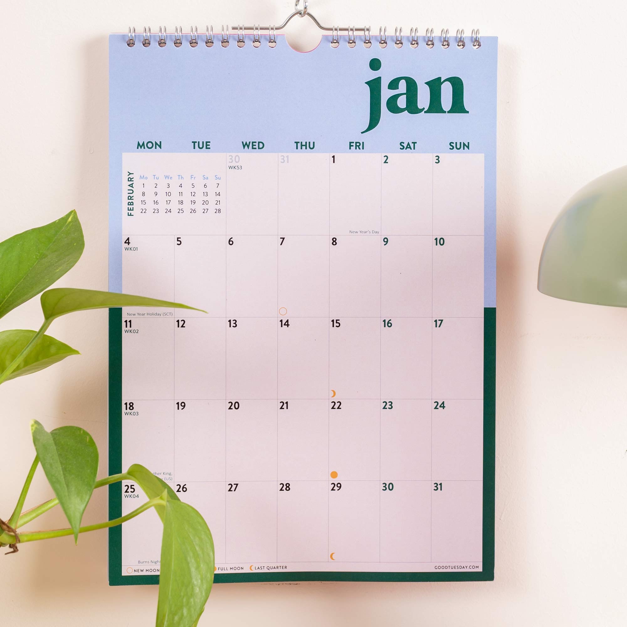 2027 Bold Block A4 Calendar, mini month summary and week numbers