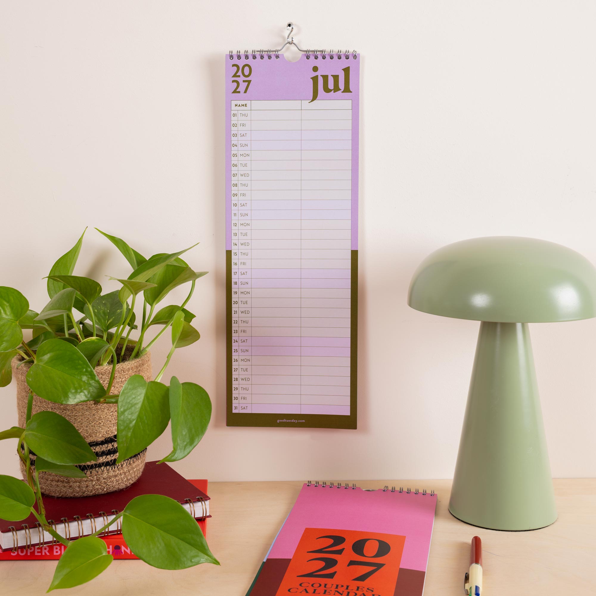 2027 Bold Block Couples Calendar, weekends highlighted