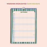 2027 A3 Family Wall Calendar | Coastal Stripe