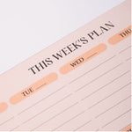 This weeks plan, 100gsm paper, 100% recycled paper - Monday to Sunday spaces, To do list, Important section, Notes and Habit tracker section.