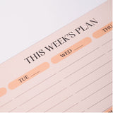 This weeks plan, 100gsm paper, 100% recycled paper - Monday to Sunday spaces, To do list, Important section, Notes and Habit tracker section.