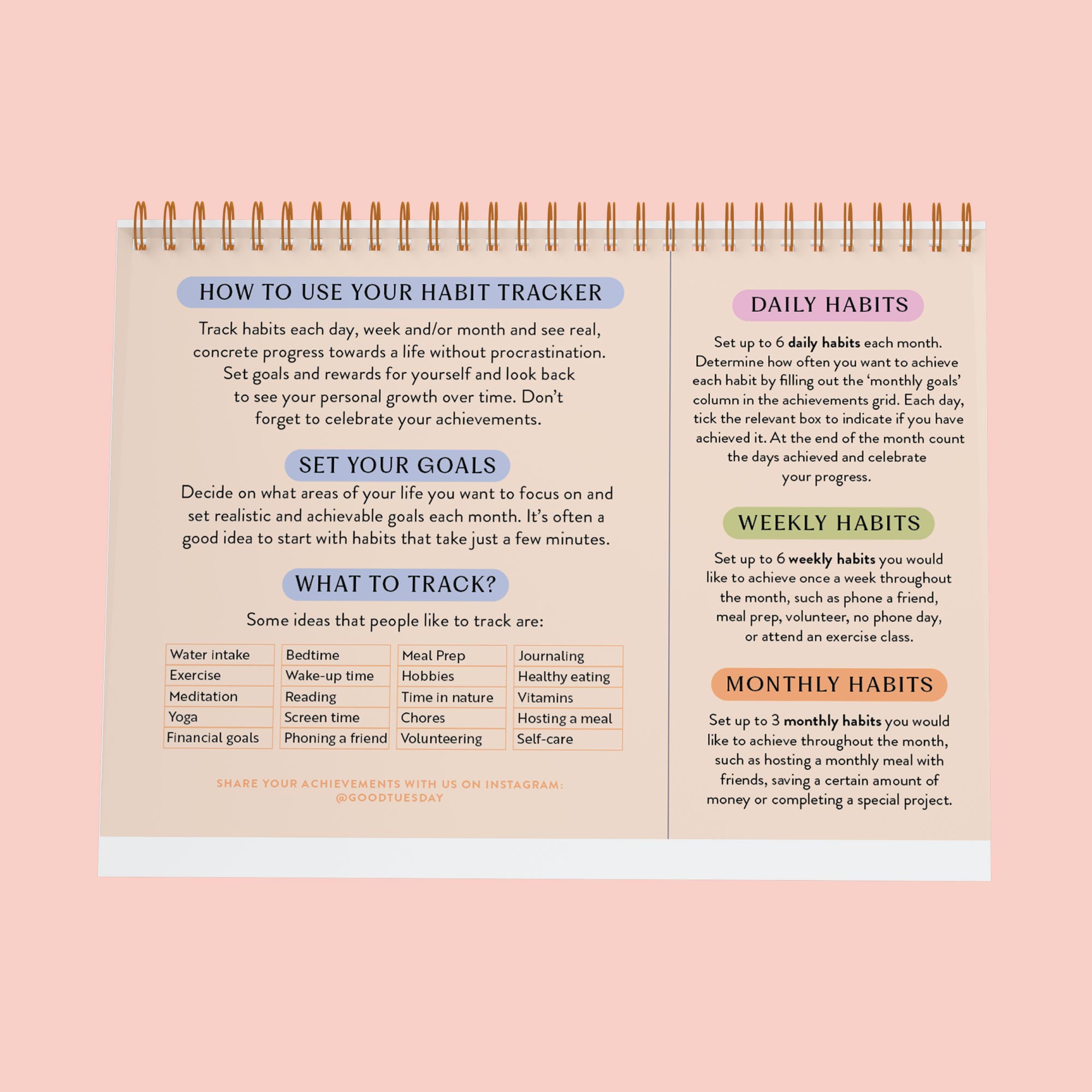 Good Tuesdays Habit Tracker, A5 size, for tracking daily, weekly and monthly habits