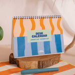 Blue wire-o binding with built-in stand, 2027 Coastal Stripe Desk Calendar