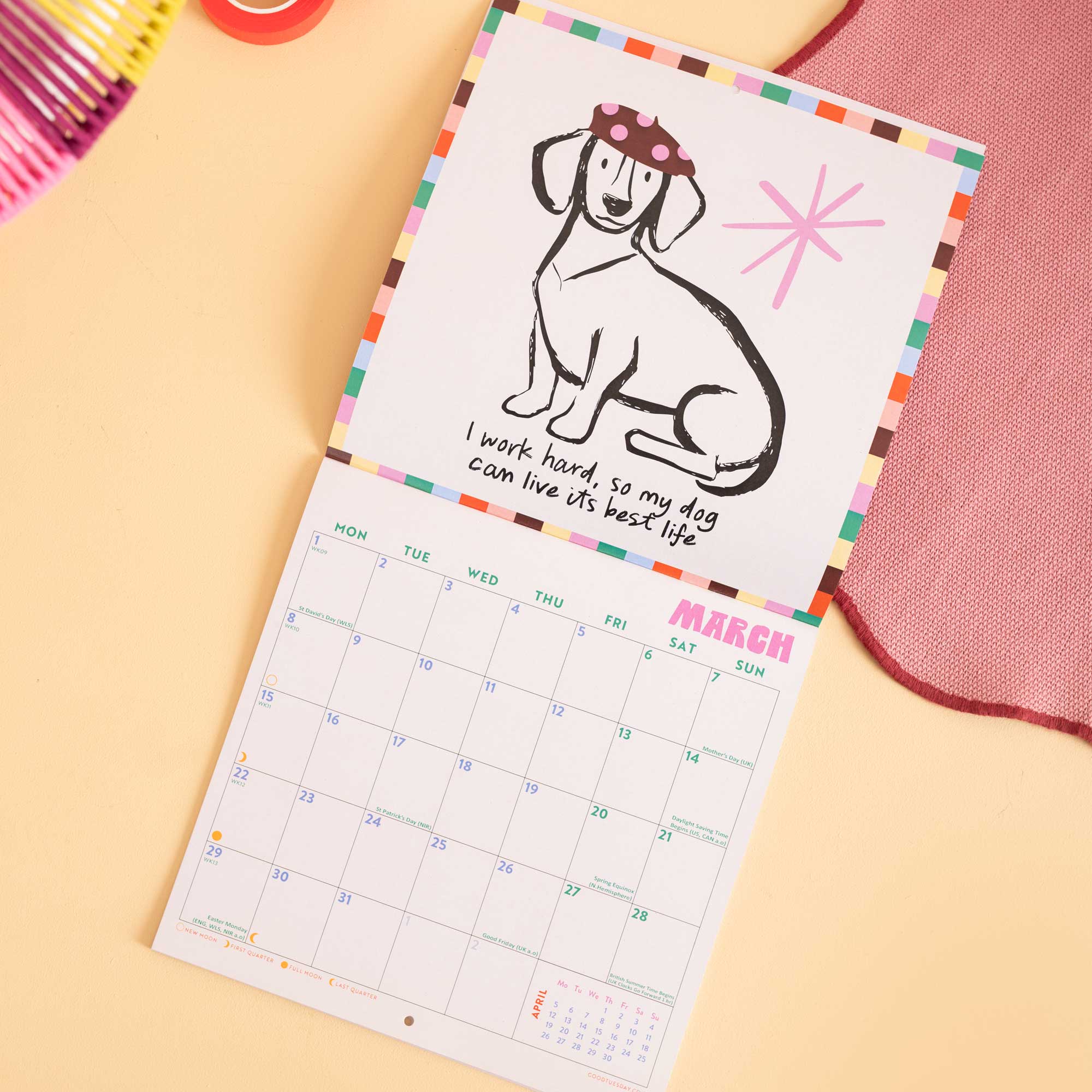 2027 wall calendar, UK and US holidays, week starts Monday