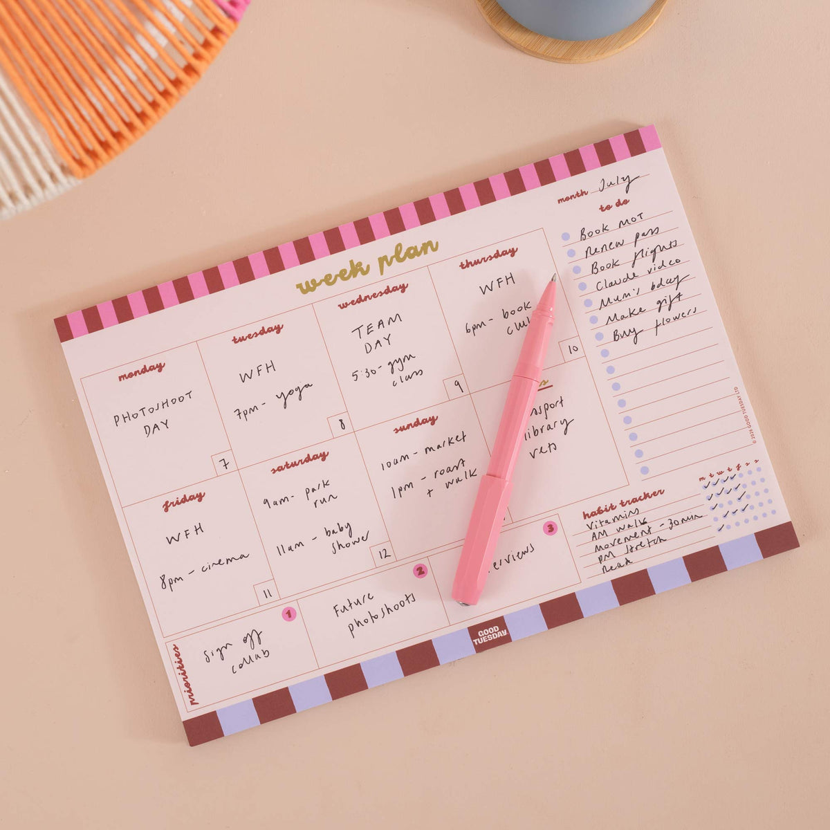 A4 Checks & Stripes Weekly Planner Pad, dedicated to-do list section