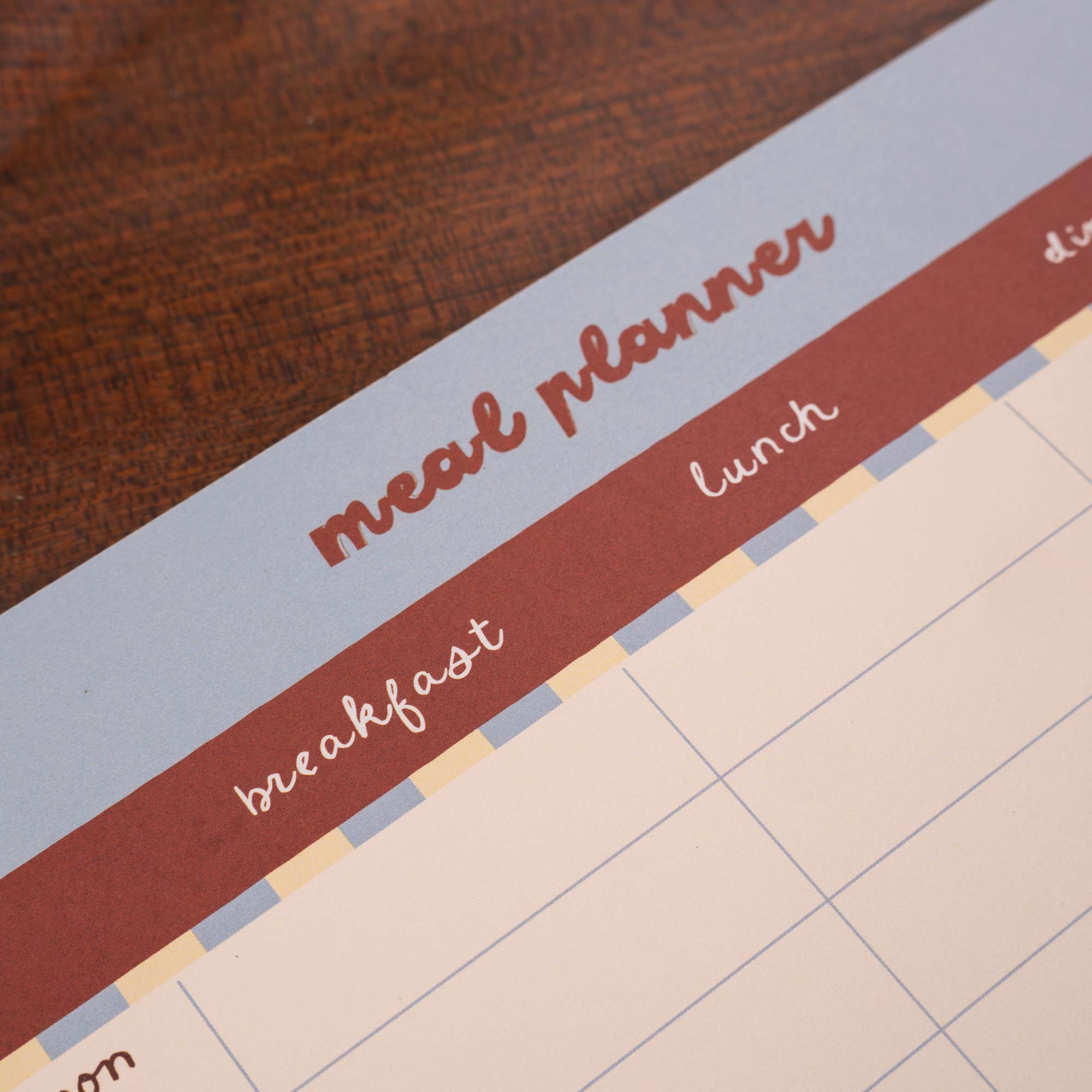 A4 Butter Blue Meal Planner Pad, perforated tear-away shopping list section