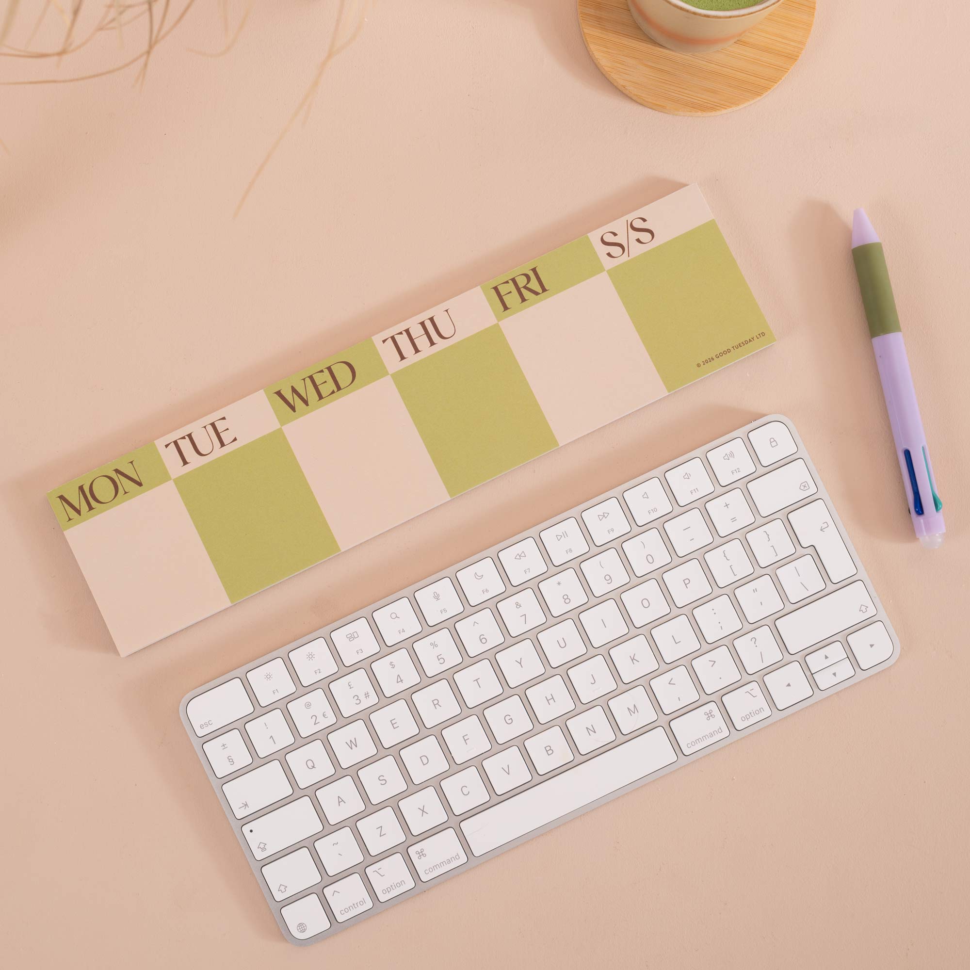 Matcha Keyboard Pad, slim 30 x 7.5cm size designed to fit above or below a keyboard