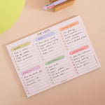 Six-section to-do list with pastel colour-coded headers, A4 format