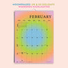 Calendar for 2026 with moon phases and holidays highlighted on a gradient background