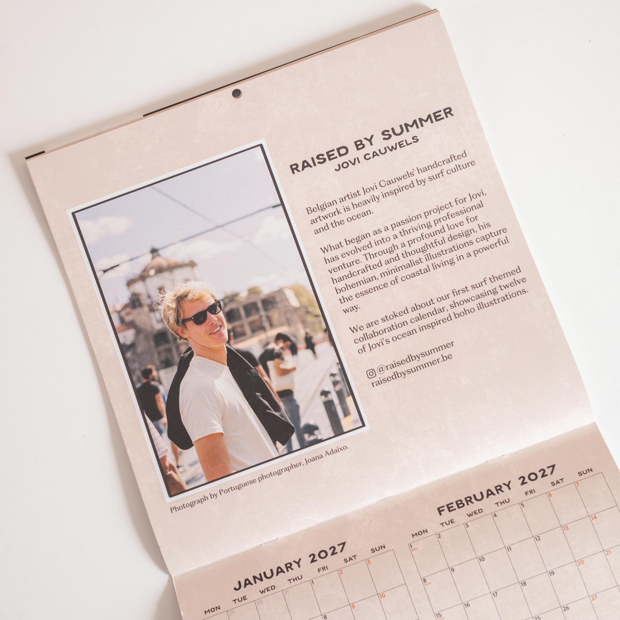 2026 Calendar, illustrations by Raised By Summer, Belgian artist, inspired by surf and ocean culture. 
