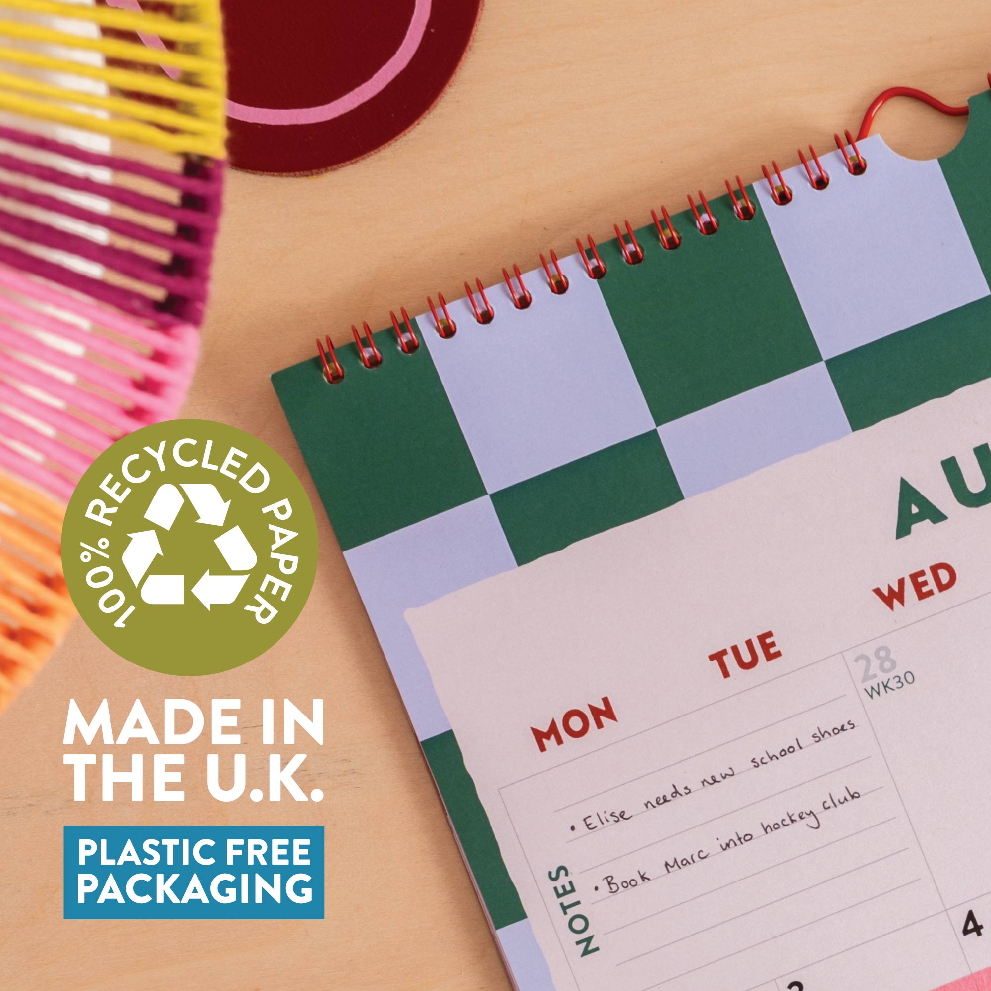 2027 Checks & Stripes A3 Calendar, recycled and recyclable inner pages