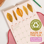 2027 A4 wall calendar printed on recycled paper, made in the UK and delivered in Plastic Free Packaging. 