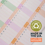 Colourful 2027 Wall Planner with recycled paper and plastic-free packaging labels.