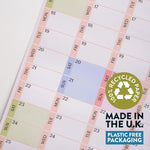 A1 wall planner, 150gsm recycled paper, plastic-free packaging