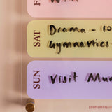 Close up of daily boxes on a reusable wipeable weekly acrylic planner
