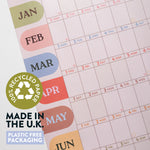 Wall planner, 150gsm recycled paper, plastic-free packaging