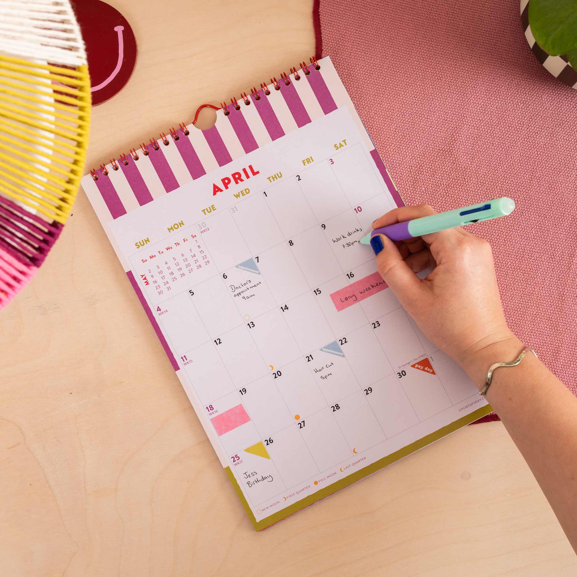 2027 Checks & Stripes A4 Calendar, UK and US holidays included