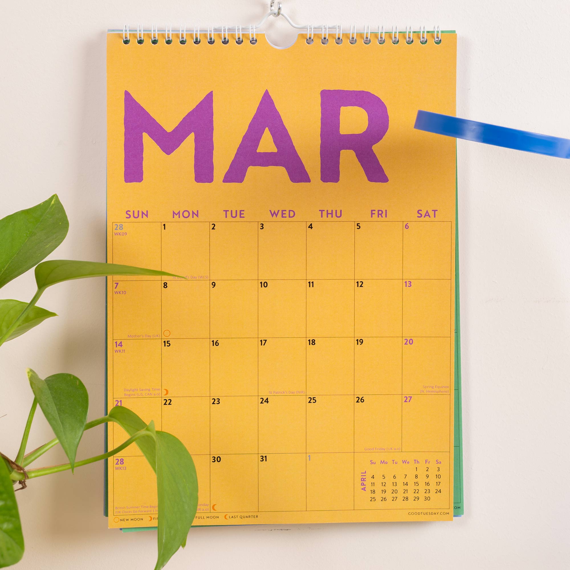 2027 Colourburst A4 Calendar, mini month summary and date grid