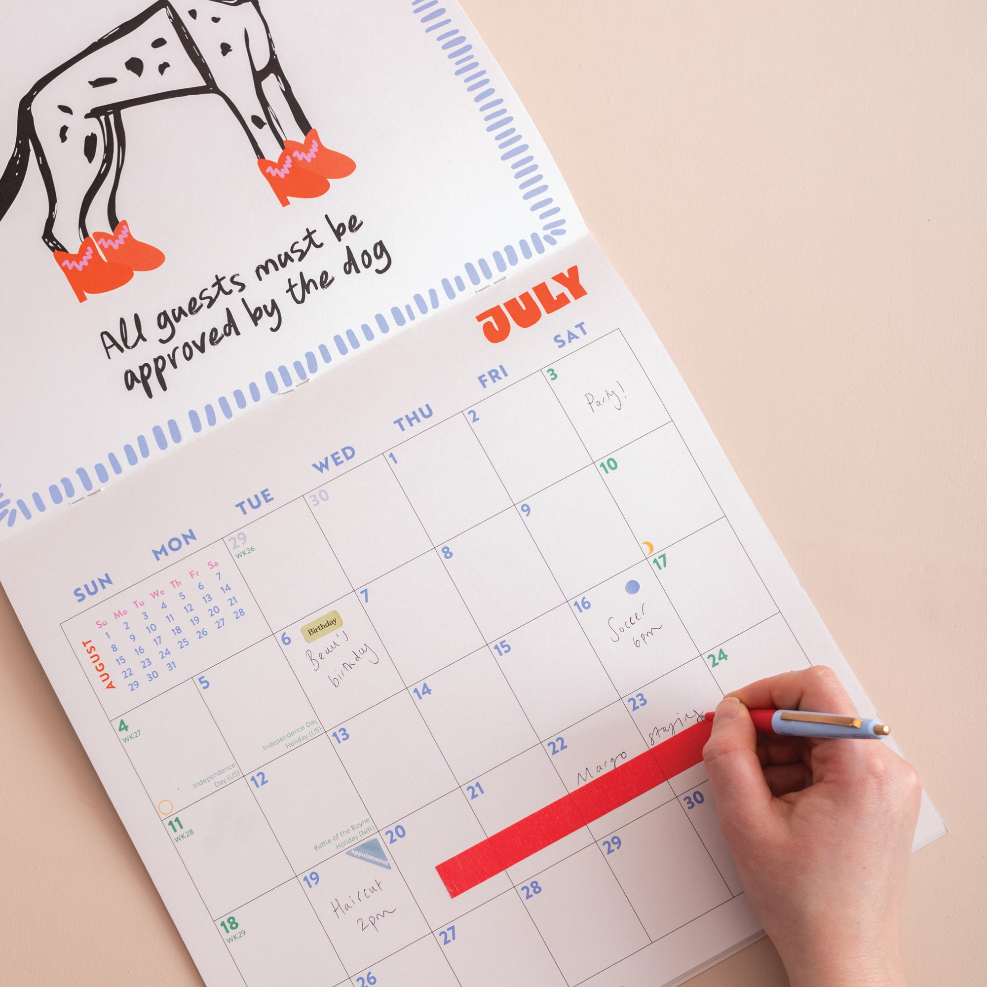 Dog Life 2027 wall calendar in use with appointments and plans organised