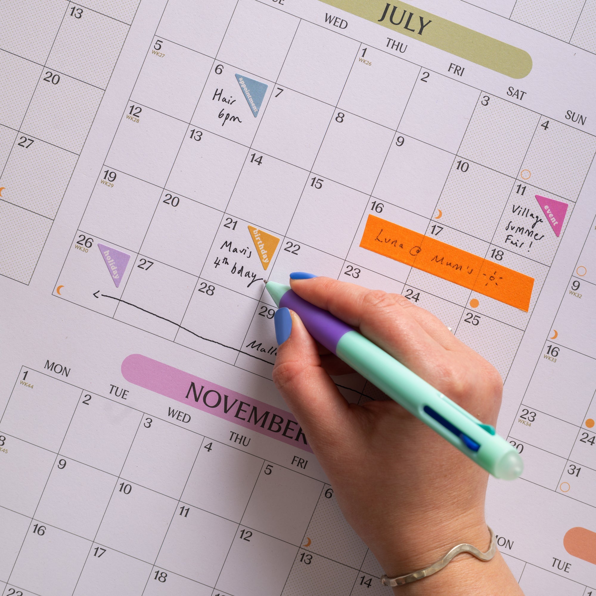 A1 landscape wall planner, January to December 2027 monthly overview
