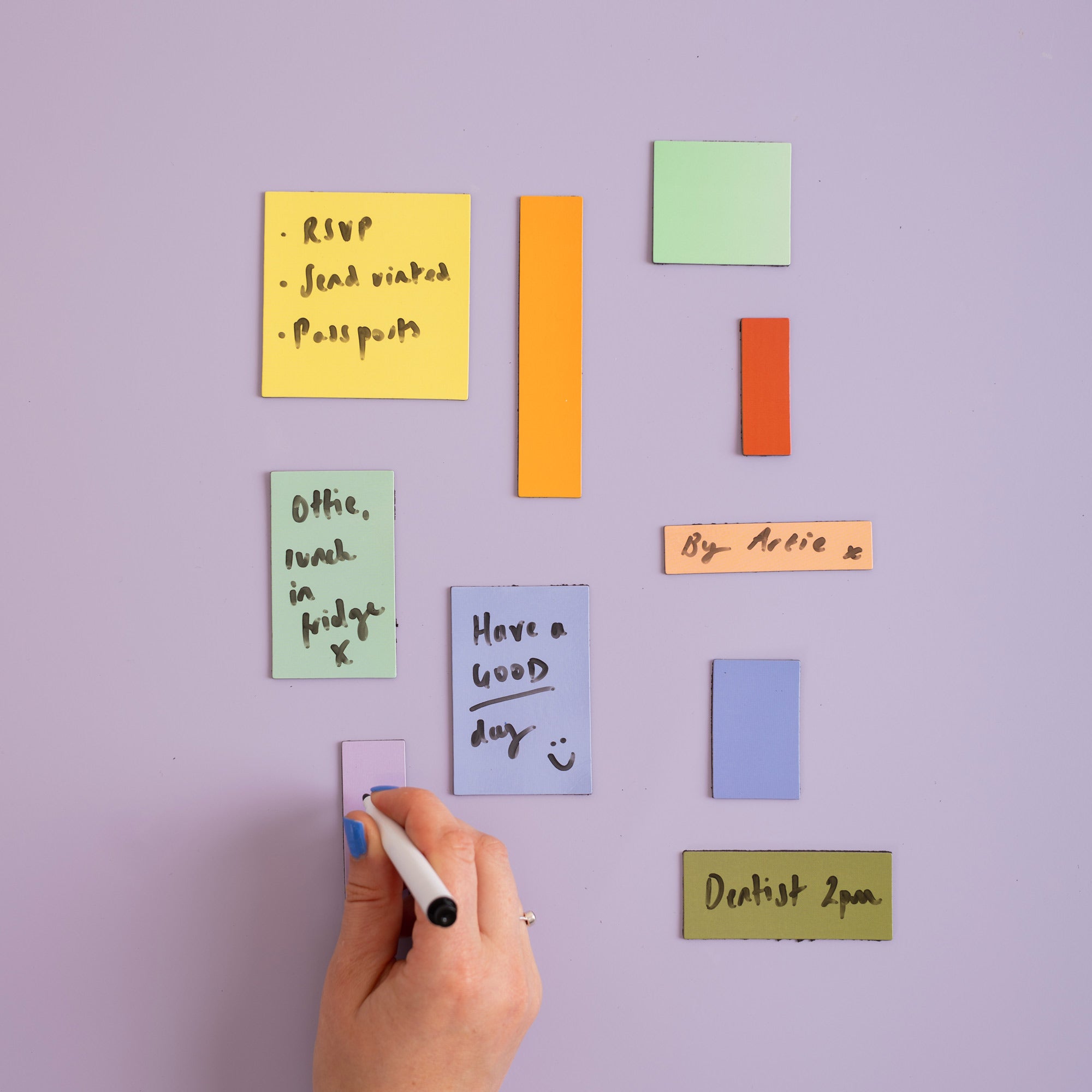 Colourblock memo magnets shown with the dry-erase marker for writing reminders