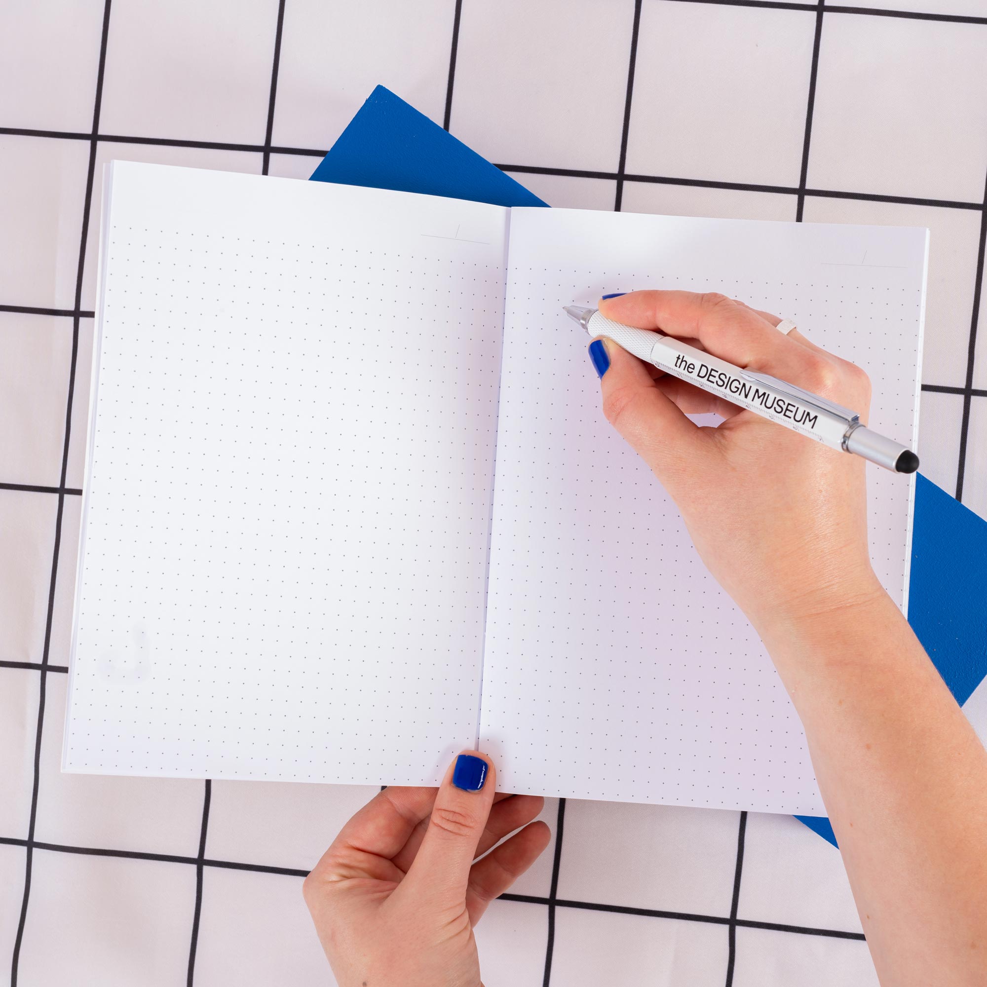 A5 Dotted Grid Design Museum Notebook, dot grid pages open, made in the UK