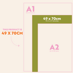 Size guide for the 2027 Design Museum Wall Planner, Portrait, showing dimensions 49 x 70cm (19.3 x 27.5 inches)