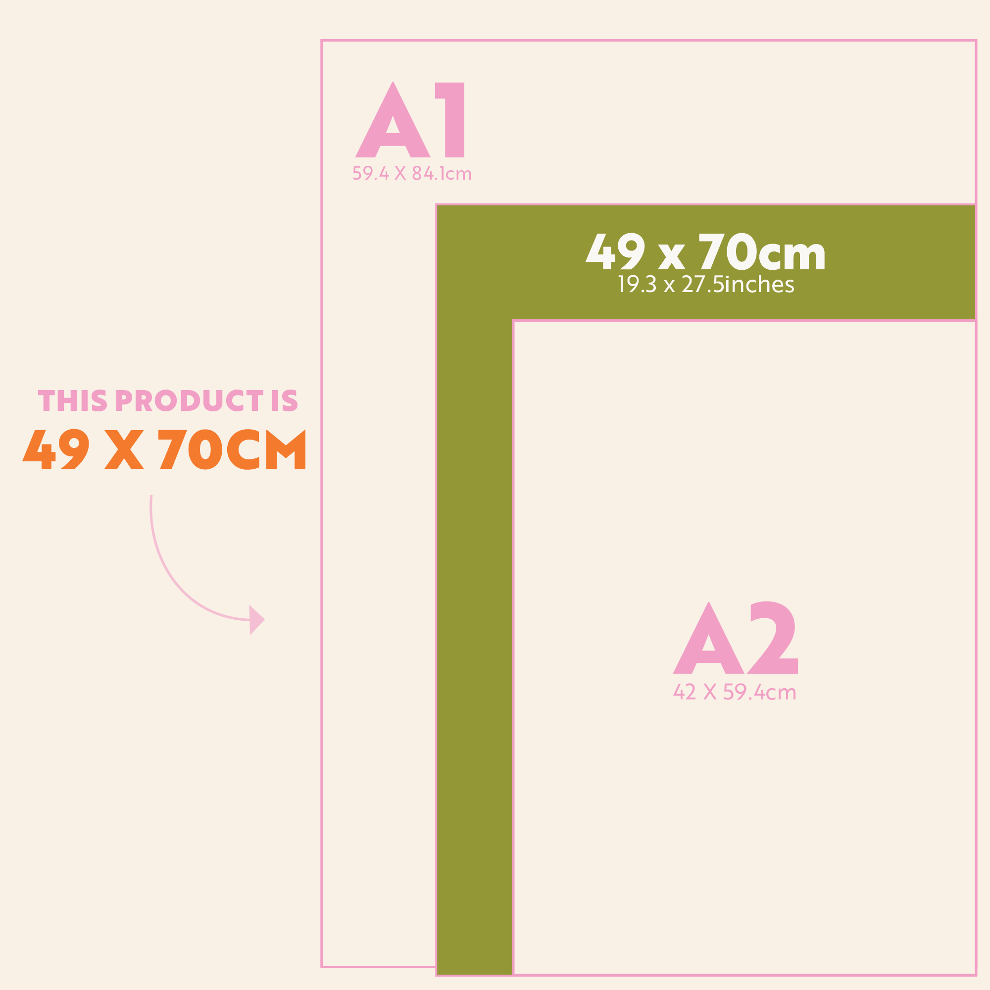 Size guide for the 2027 Design Museum Wall Planner, Portrait, showing dimensions 49 x 70cm (19.3 x 27.5 inches)