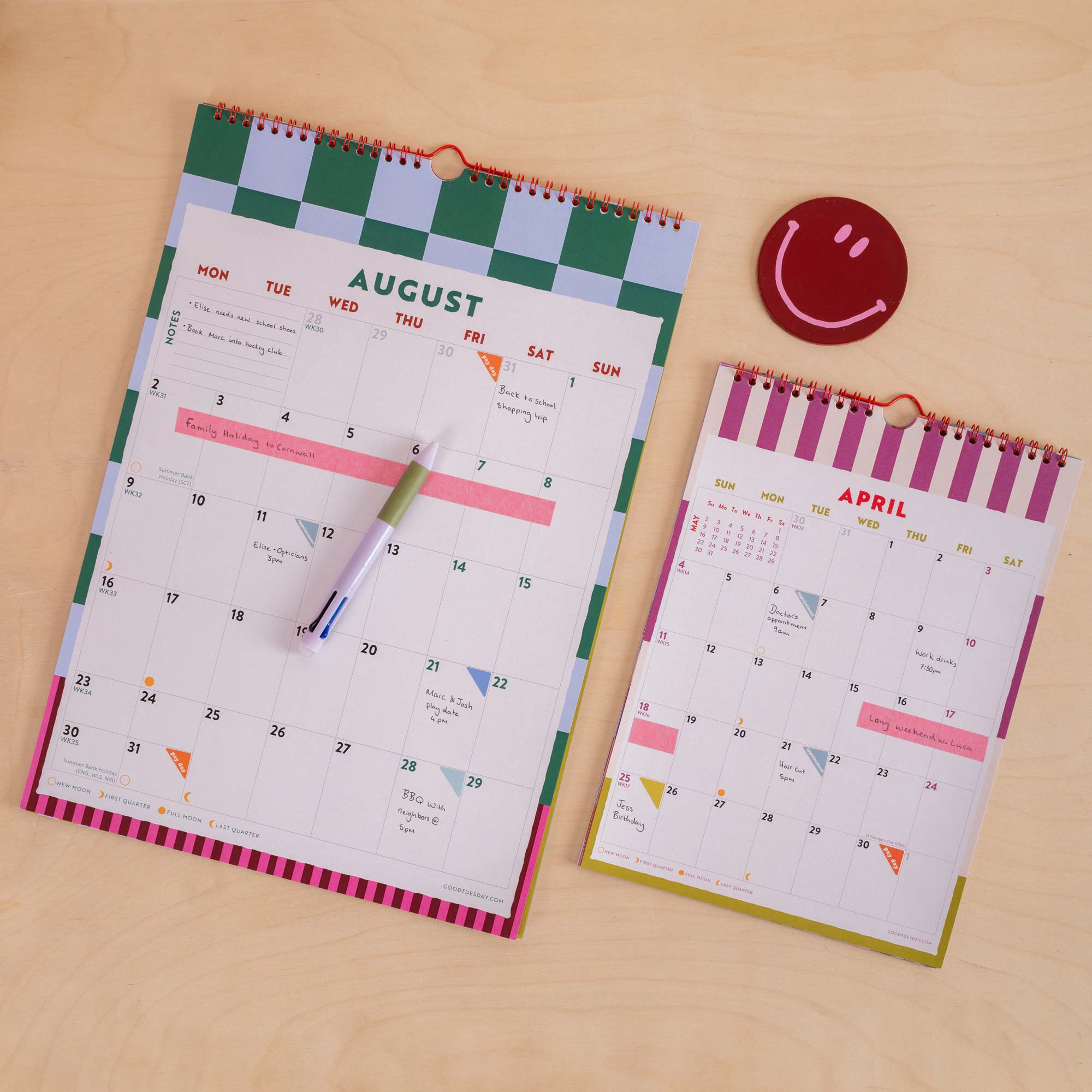 2027 Checks & Stripes A3 Calendar, UK and US holidays included