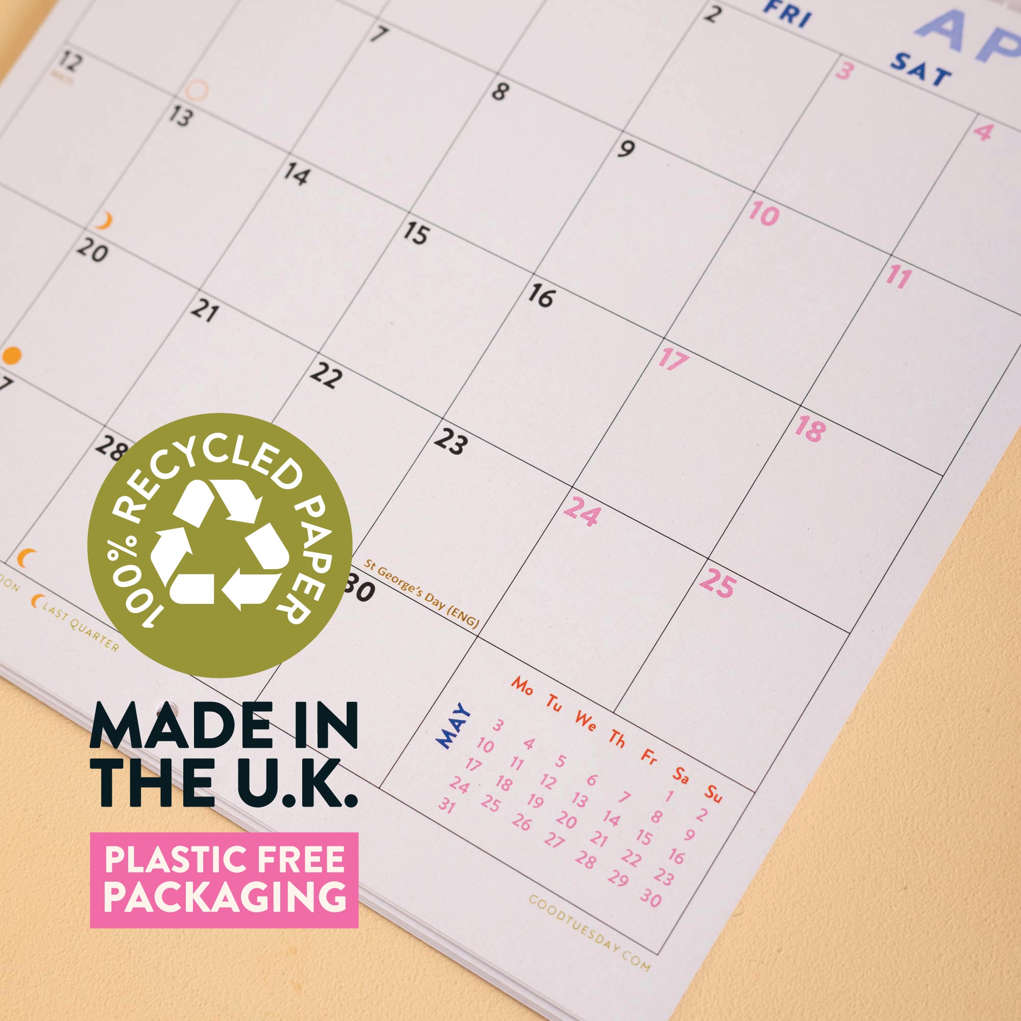 2027 Modernist Wall Calendar, recycled paper, made in the UK