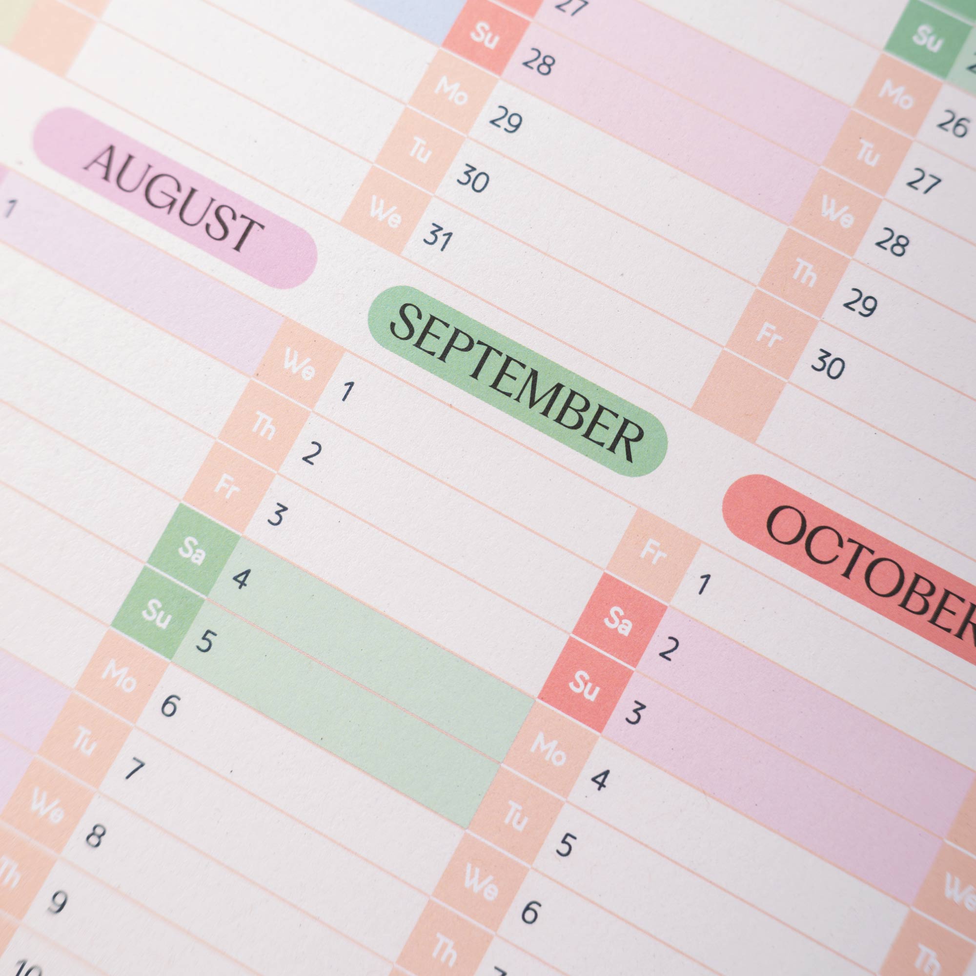 2027 Wall Calendar with colourful titles for August, September, and October.