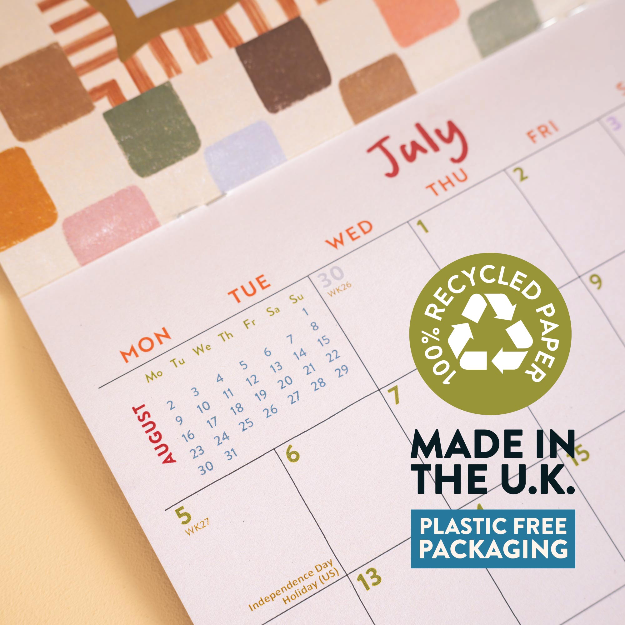 2027 compact wall calendar, punched hole for hanging, recycled paper