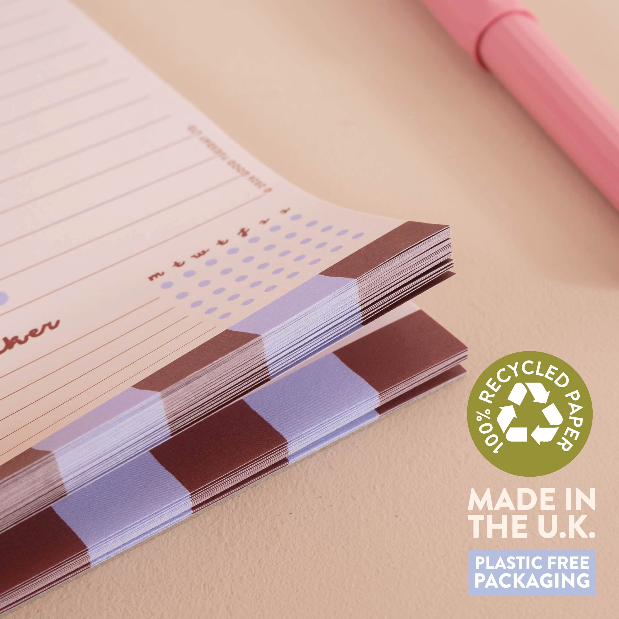 A4 Checks & Stripes Weekly Planner Pad, 52 tear-away pages on 100% recycled paper