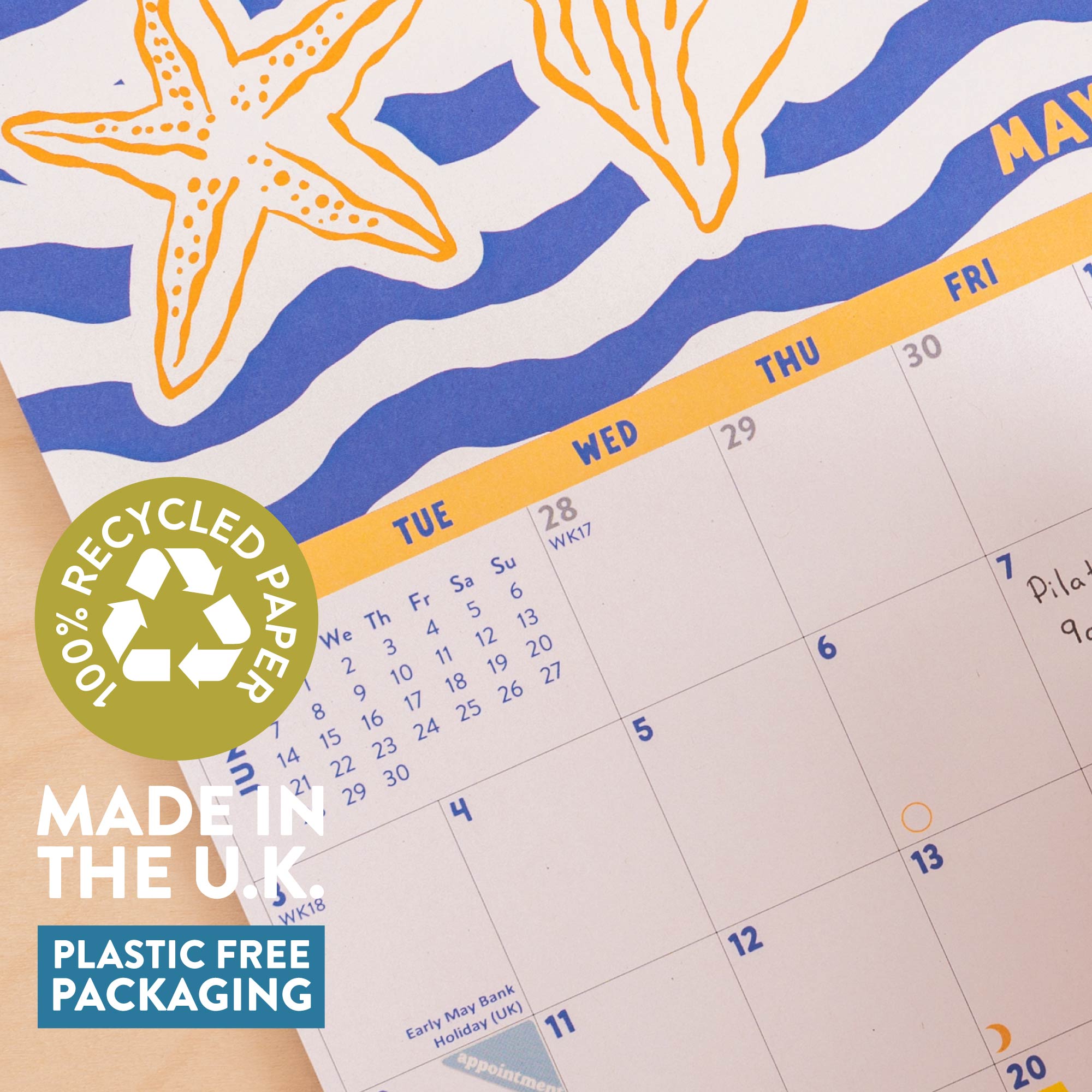 2027 Amalfi Sunshine A4 Calendar, blue wireo binding with hanging loop