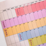 2027 Rainbow wall planner, January to December monthly overview
