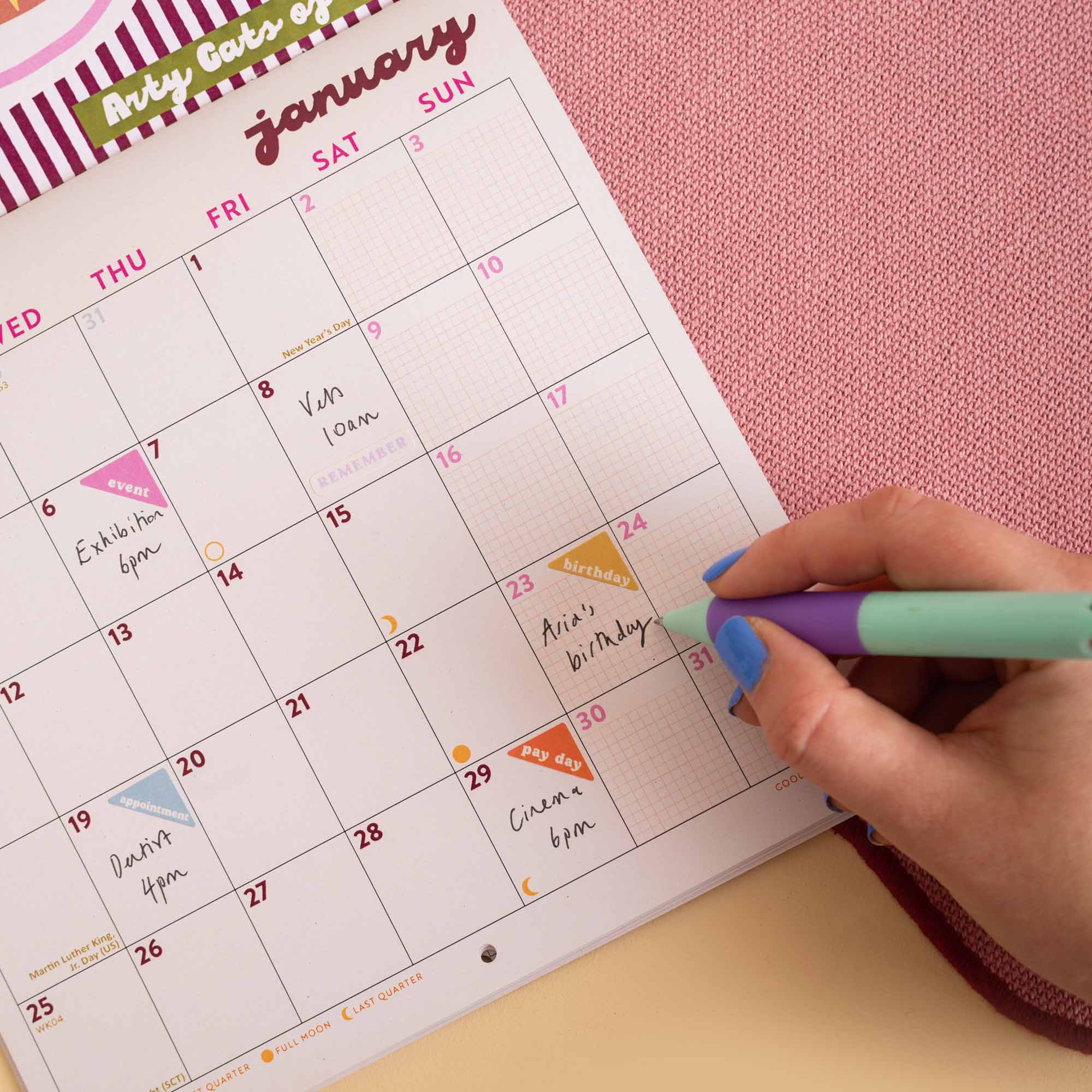 2027 compact wall calendar, punched hole for hanging, recycled paper