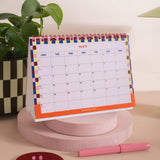 Week numbers included, international planner with no holidays, Checks & Stripes Desk Calendar