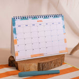 Week numbers included, international planner with no holidays, Coastal Stripe Desk Calendar