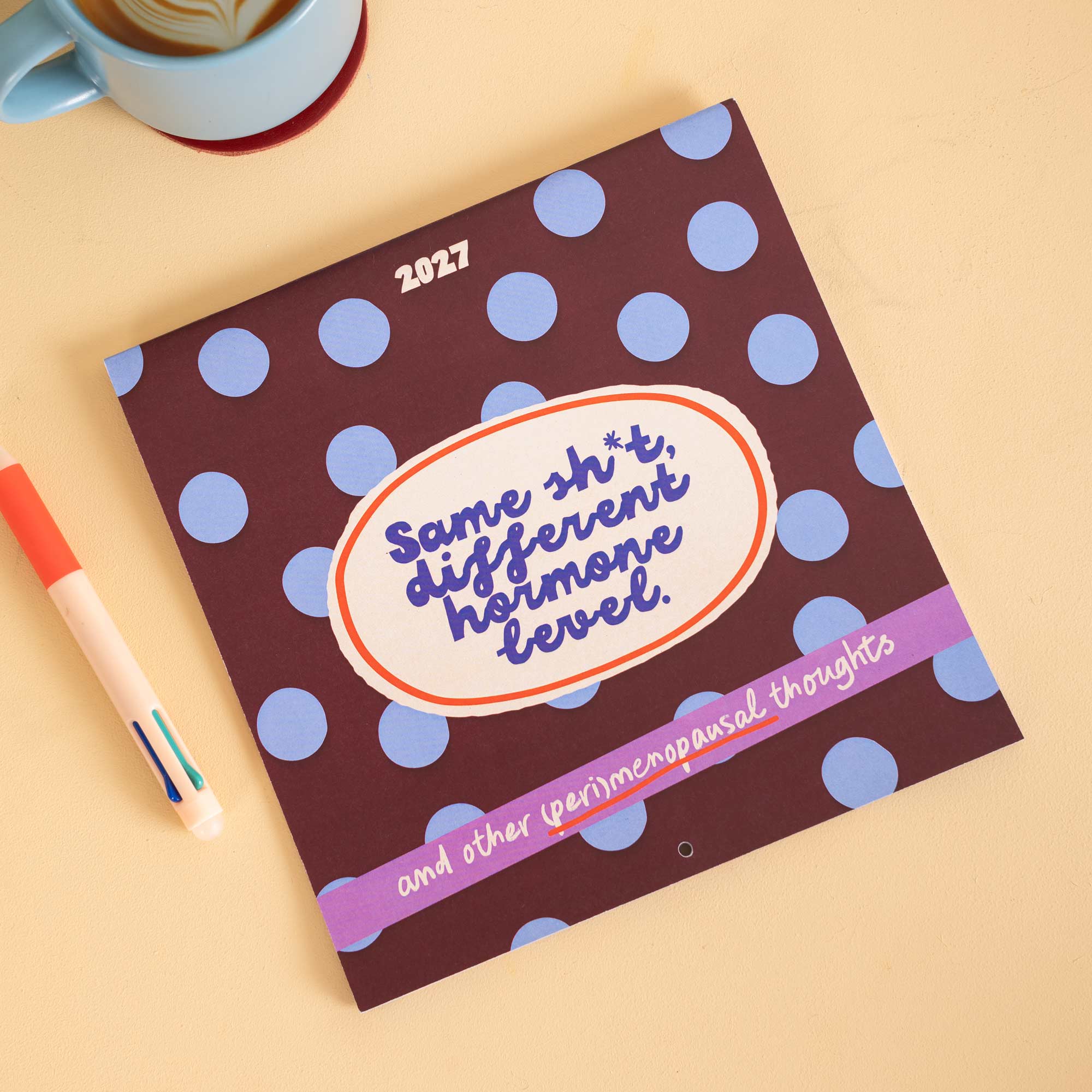 2027 compact wall calendar, punched hole for hanging, recycled paper