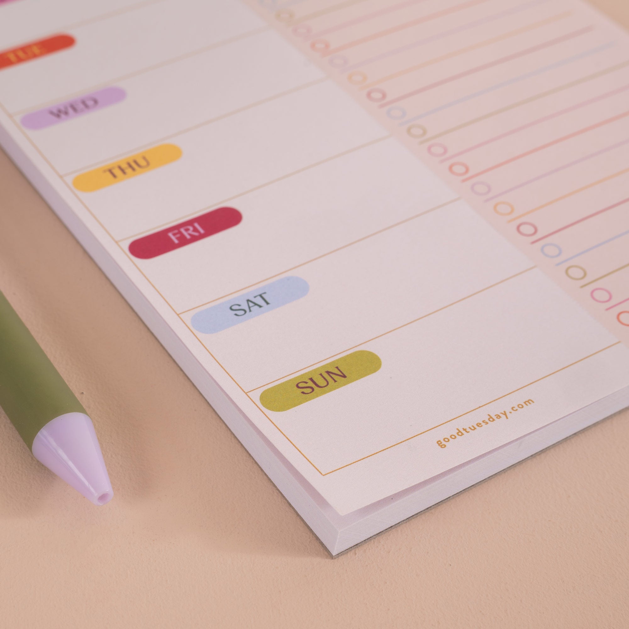 A5 Meal Planner & Shopping List, Colour Theory palette shown on a kitchen counter
