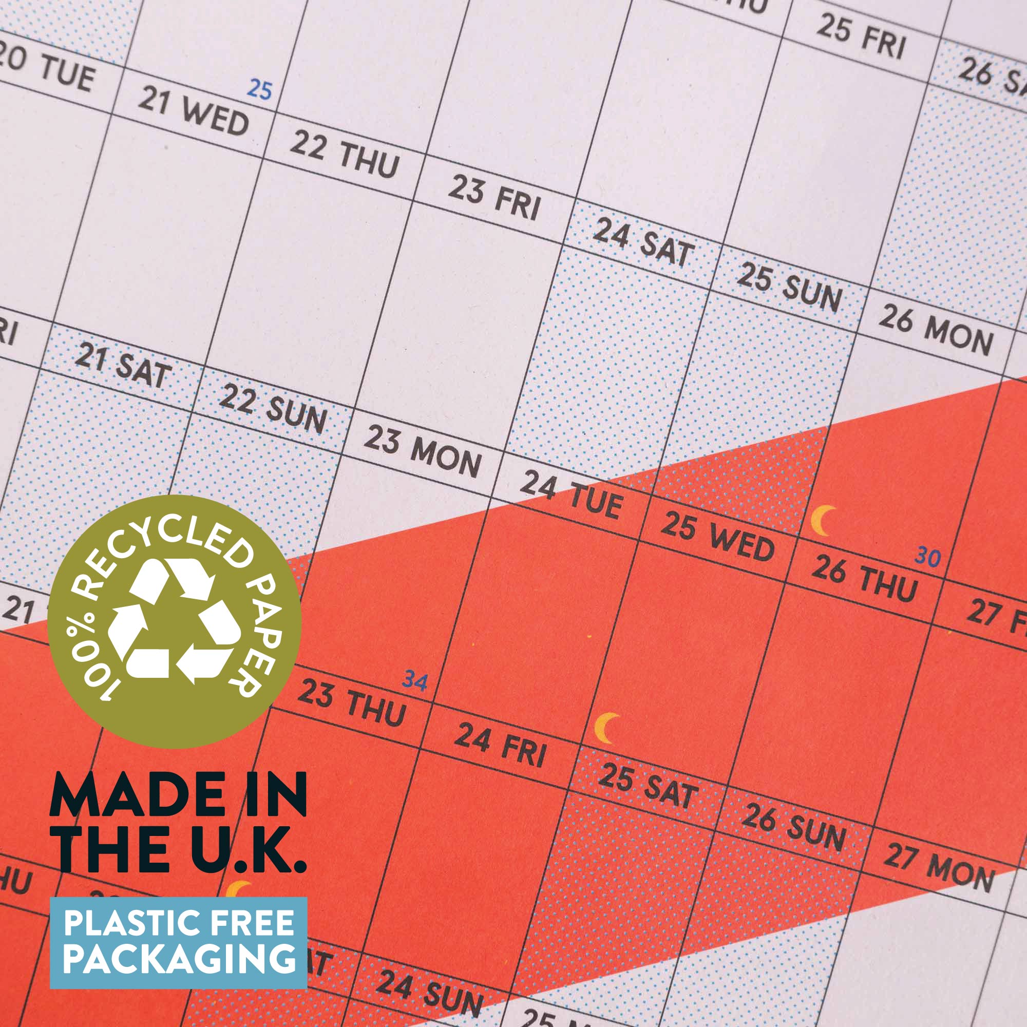 2027 Design Museum Dots & Grids Wall Planner, 150gsm recycled paper, made in the UK
