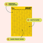 2027 Design Museum Yellow Wall Planner, 150gsm recycled paper, made in the UK