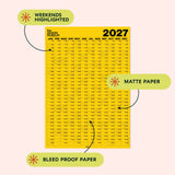 2027 Design Museum Yellow Wall Planner, 150gsm recycled paper, made in the UK