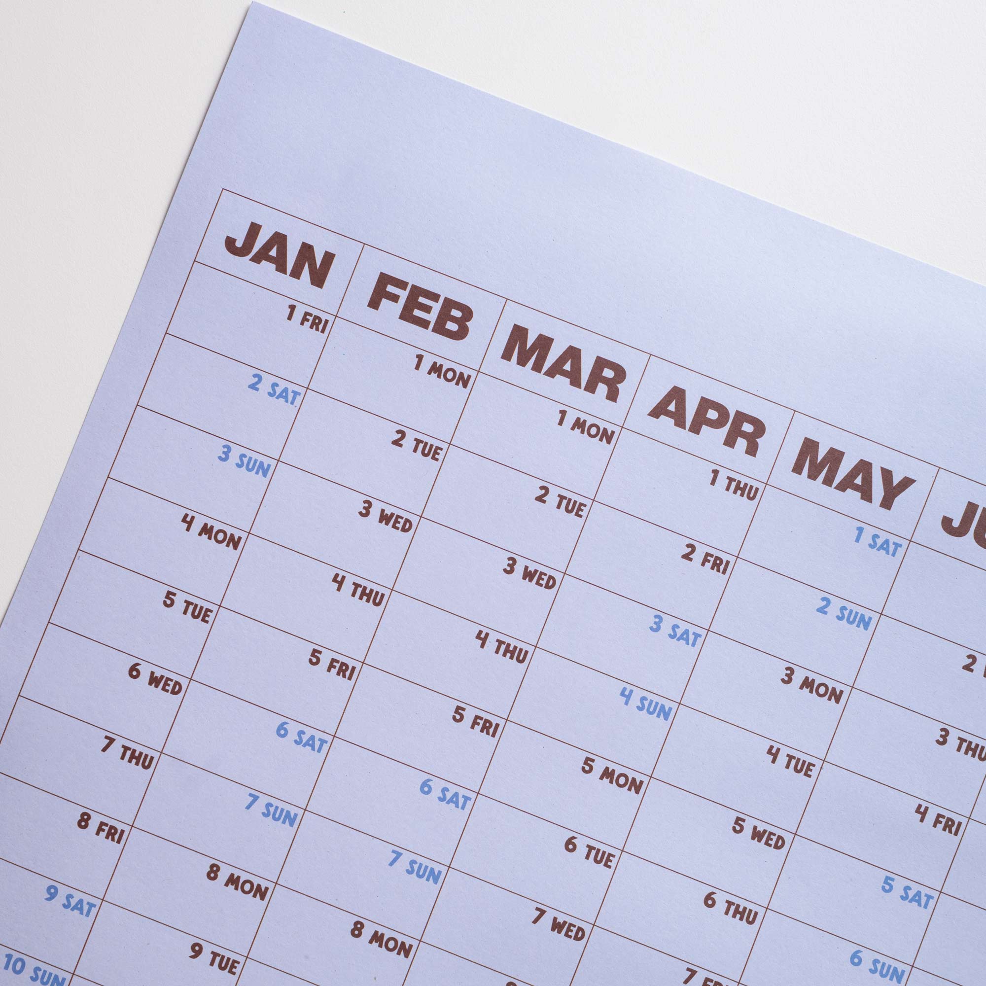 2027 Glacier Blue wall planner, cool icy colour palette for calm planning