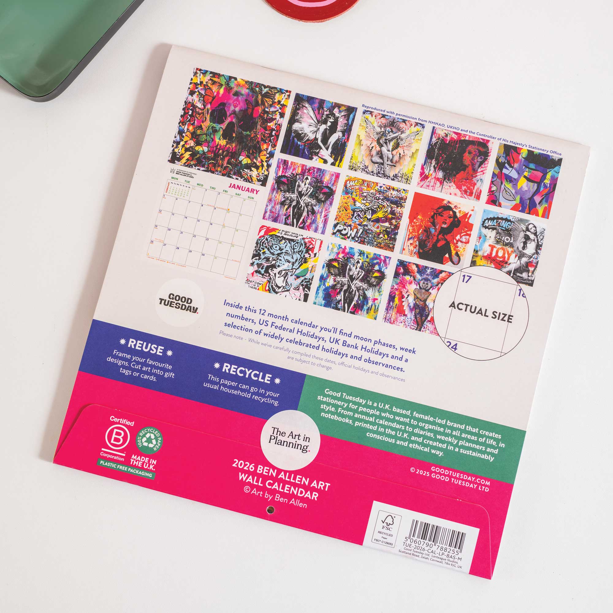 Good Tuesday 2026 calendar, in collaboration with Artist Ben Allen, bold, striking, graphic, contemporary pop art visuals 